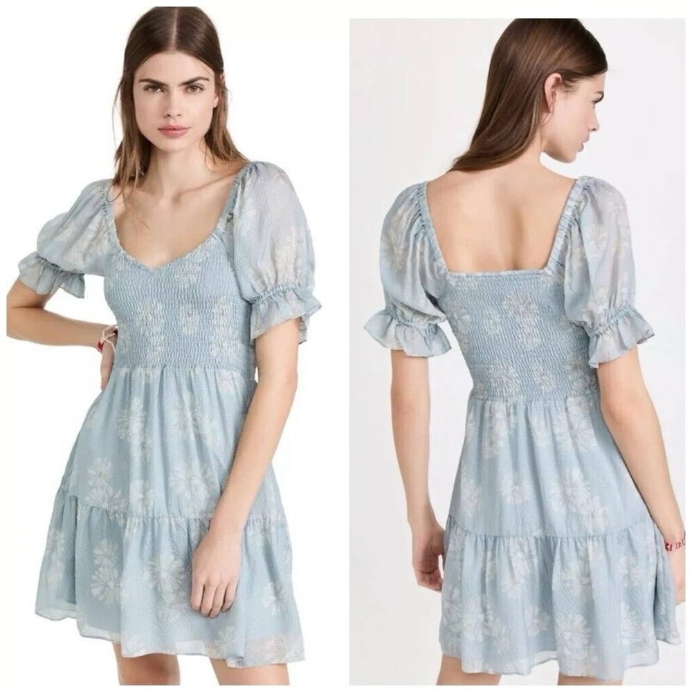 Madewell Silk Lucie Smocked Mini Dress in Moody Blue Small